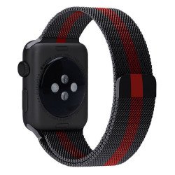 Premium Color Stainless Steel Magnetic Milanese Loop Strap Wristband for Apple Watch Series Ultra/8/7/6/5/4/3/2/1/SE - 49MM/45MM/44MM/42MM (Black Red)